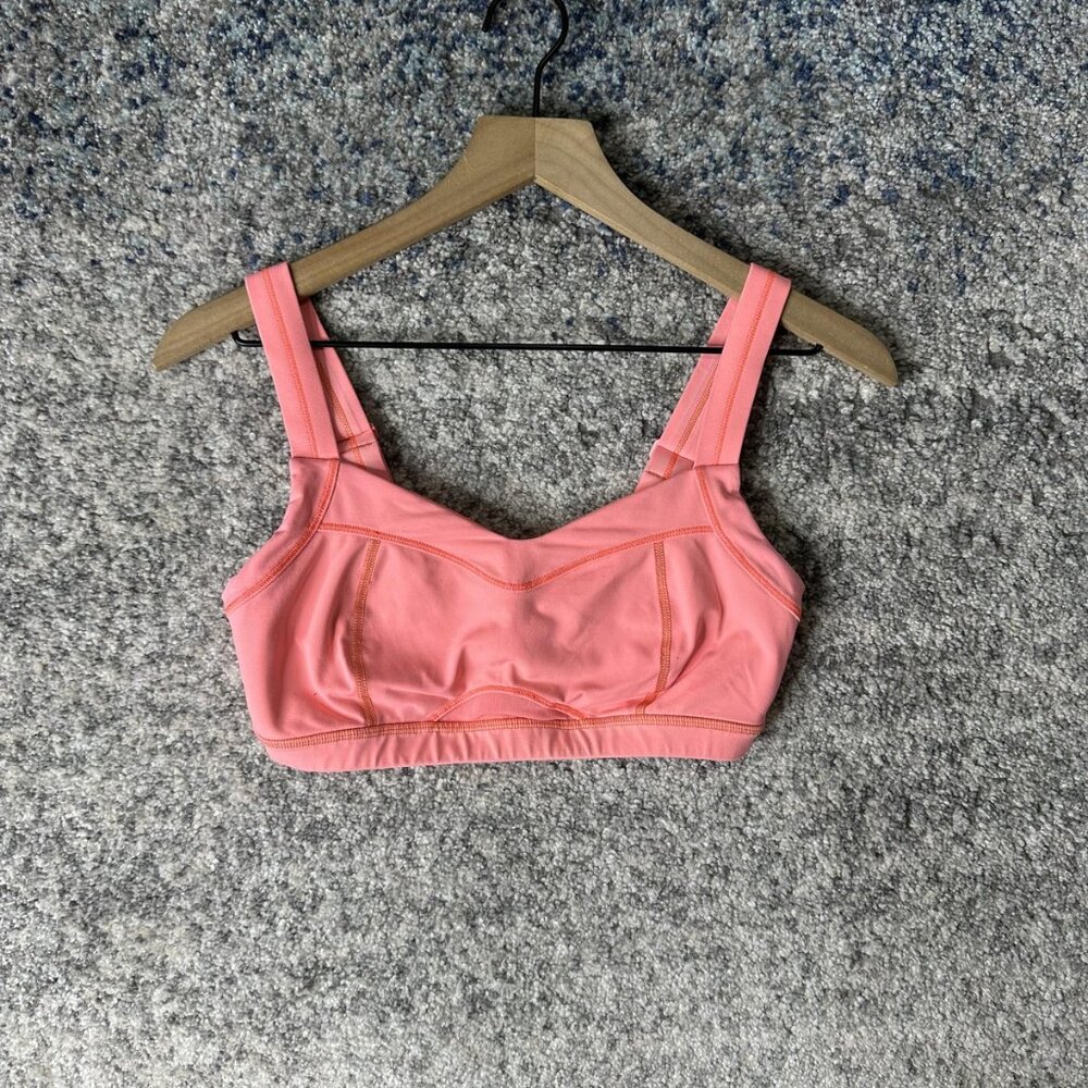 Lululemon Sports Bra Womens Size 8 Pink Coral Longline Adjustable Straps‎ Active